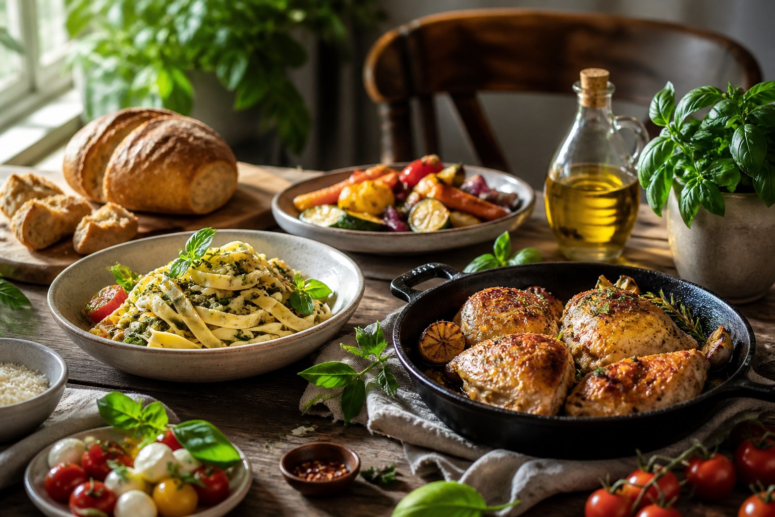 Home-cooked meals on a kitchen table